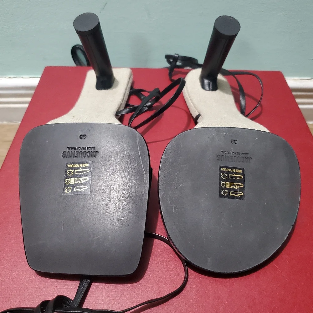 NEW JACQUEMUS Les Carre Rond Black Leather & Linen Sandals sz 38 - Picture 13 of 14